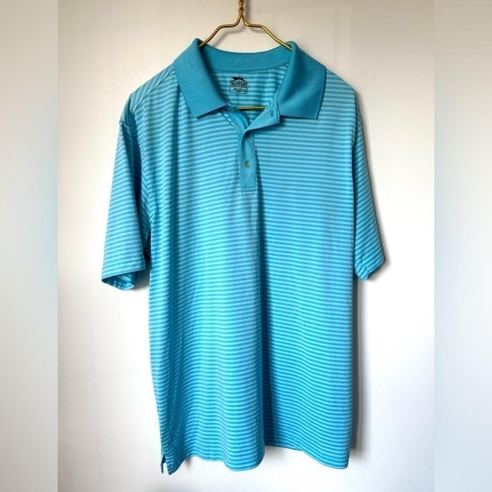 Slazenger Blue Striped Stretch Lightweight Short Sleeve Golf Polo Shirt Men’s XL